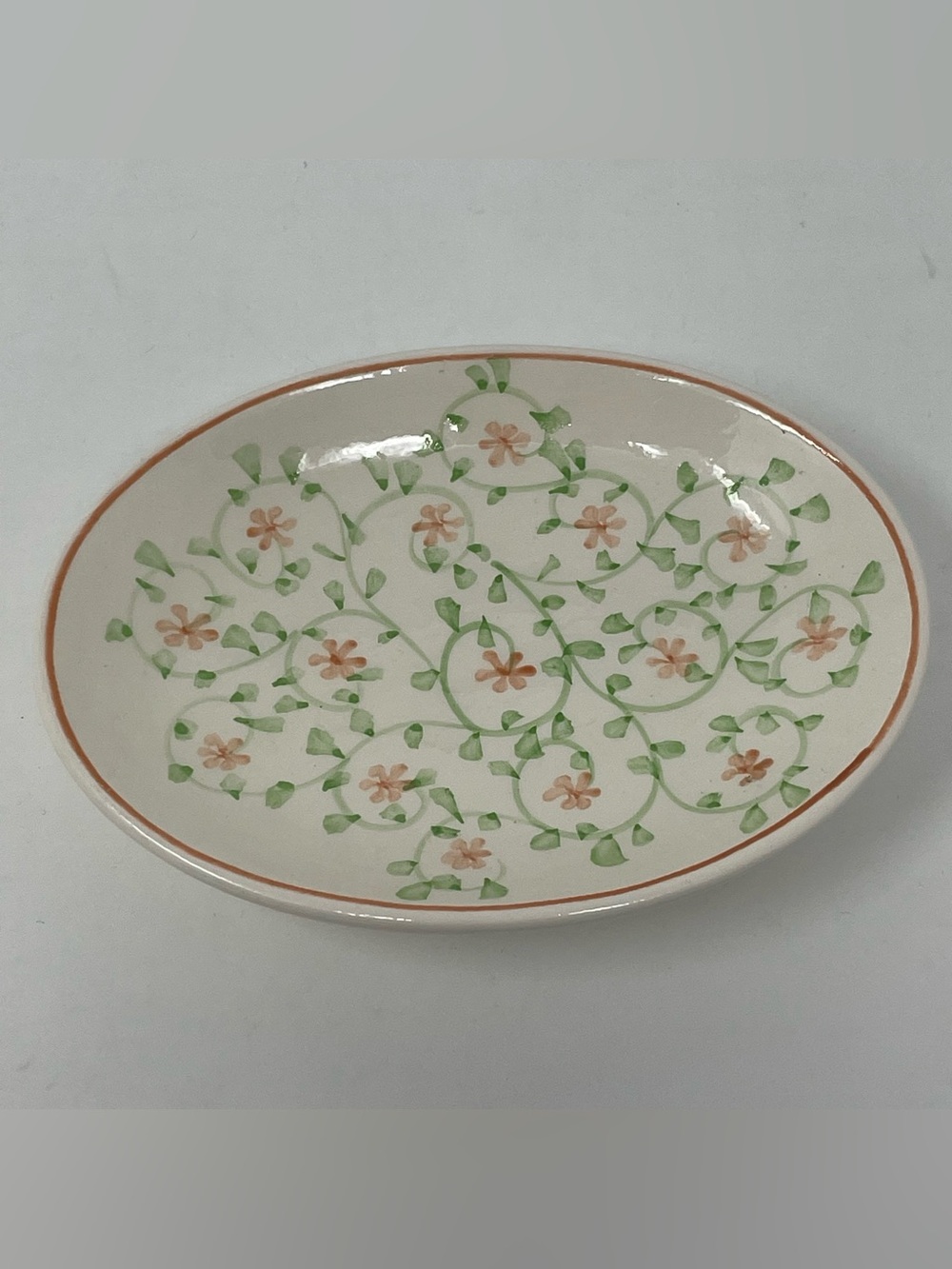 Vintage Floral Ceramic Soap Dish Hand Painted Vines and Flowers Cottage Core